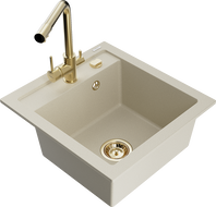 Mexen Vito évier en granit 1 cuve avec robinet de cuisine Duero, beige - 6503-69-671600-50