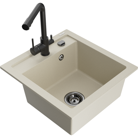 Mexen Vito évier en granit 1 bac avec robinet de cuisine Duero, beige - 6503-69-671600-70