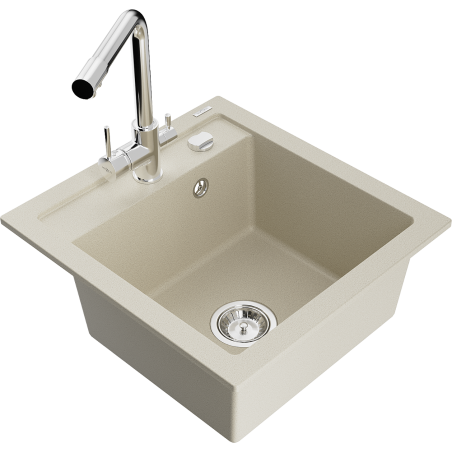 Mexen Vito évier en granit 1 bac avec robinet de cuisine Duero, beige - 6503-69-671600-00