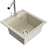 Mexen Vito évier de cuisine en granit 1-bassin avec robinet de cuisine Duero, beige - 6503-69-671600-00