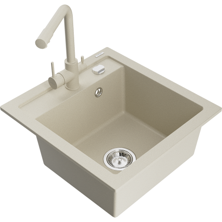 Mexen Vito évier en granit à 1 bac avec robinet de cuisine Duero, beige - 6503-69-671600-69