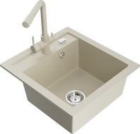 Mexen Vito évier en granit à 1 bac avec robinet de cuisine Duero, beige - 6503-69-671600-69