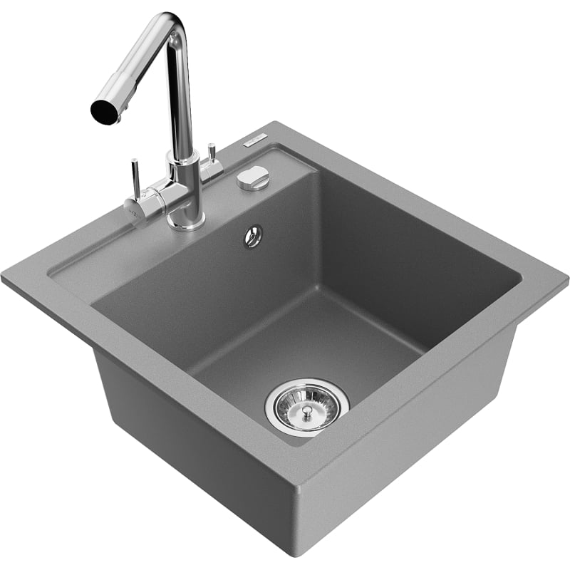 Mexen Vito évier de cuisine en granit 1 bac avec robinet Duero, gris - 6503-71-671600-00