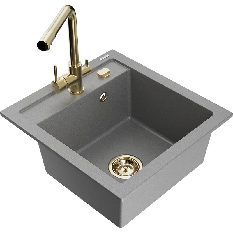 Mexen Vito évier de cuisine en granit 1 cuve avec robinet Duero, gris - 6503-71-671600-50