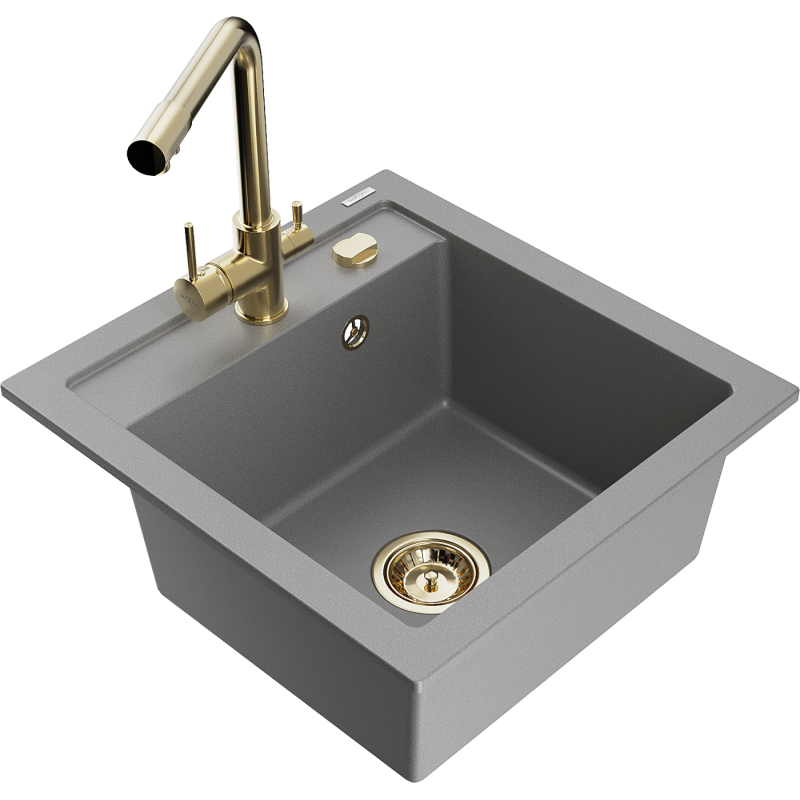 Mexen Vito évier granit 1-bac avec robinet de cuisine Duero, gris - 6503-71-671600-50
