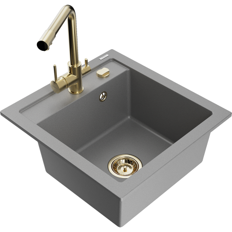 Mexen Vito évier granit 1-bac avec robinet de cuisine Duero, gris - 6503-71-671600-50