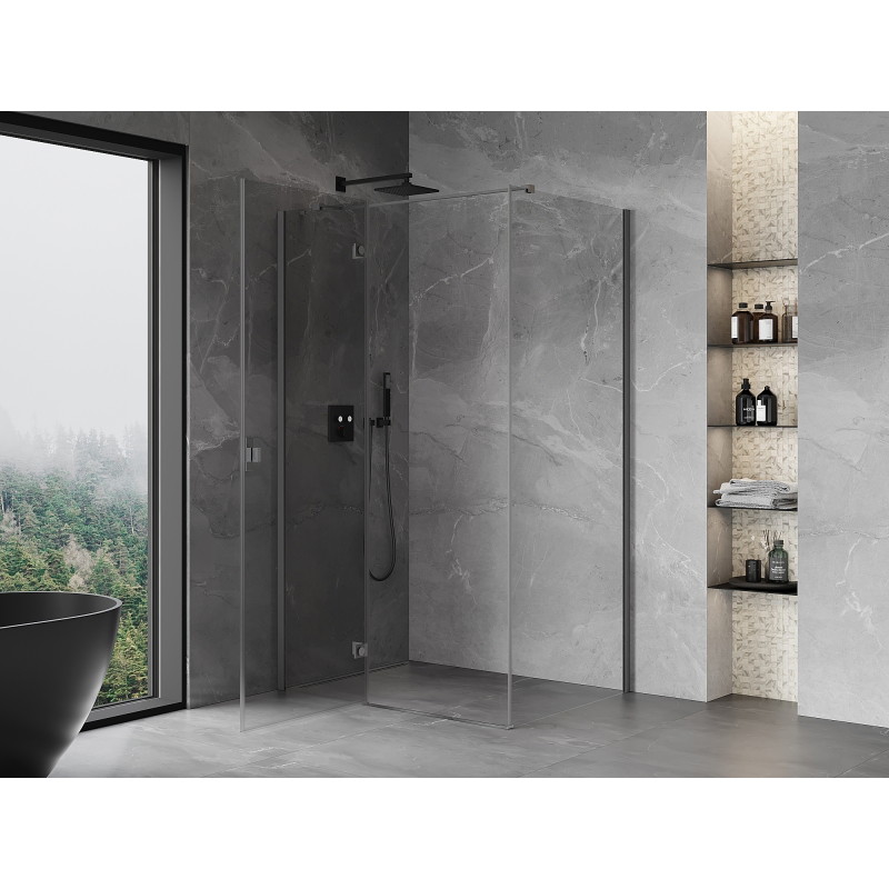 Mexen Mist-H T cabine de douche pivotante gauche 90 x 70 cm, transparent, gun gray brossé - 8A5T-090-070-66-00-L