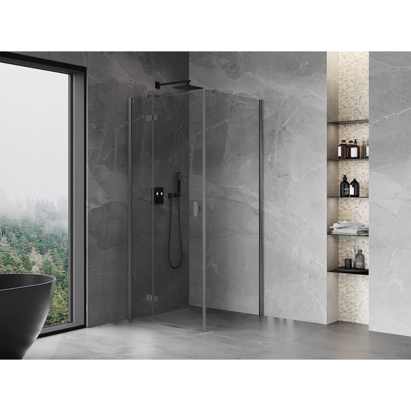 Mexen Mist-H T cabine de douche pivotante gauche 100 x 100 cm, transparent, gris canon brossé - 8A5T-100-100-66-00-L