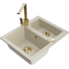 Mexen Carlos évier en granit 1,5-bacs avec robinet de cuisine Rita, beige - 6518-69-670300-50