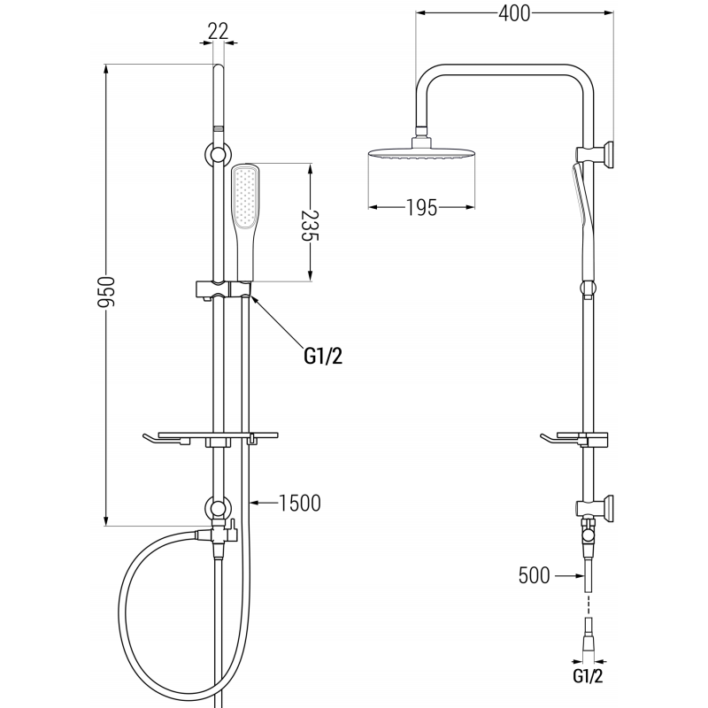Mexen T49 colonne de douche, blanc/or - 798494993-25