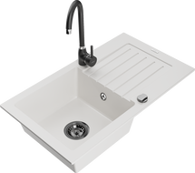 Mexen Pablo évier granit 1 bac avec égouttoir et robinet de cuisine Telma, blanc - 6510-20-670200-70