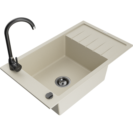 Mexen Elias Évier de cuisine en granit 1-bassin avec égouttoir et robinet Telma, beige - 6511-69-670200-70