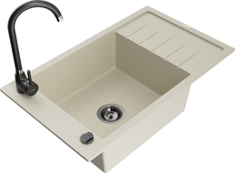 Mexen Elias évier en granit 1 cuve avec égouttoir et robinet de cuisine Telma, beige - 6511-69-670200-70