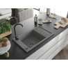 Mexen Elias évier de cuisine en granit 1 bac avec égouttoir et robinet Telma, gris - 6511-71-670200-70-B