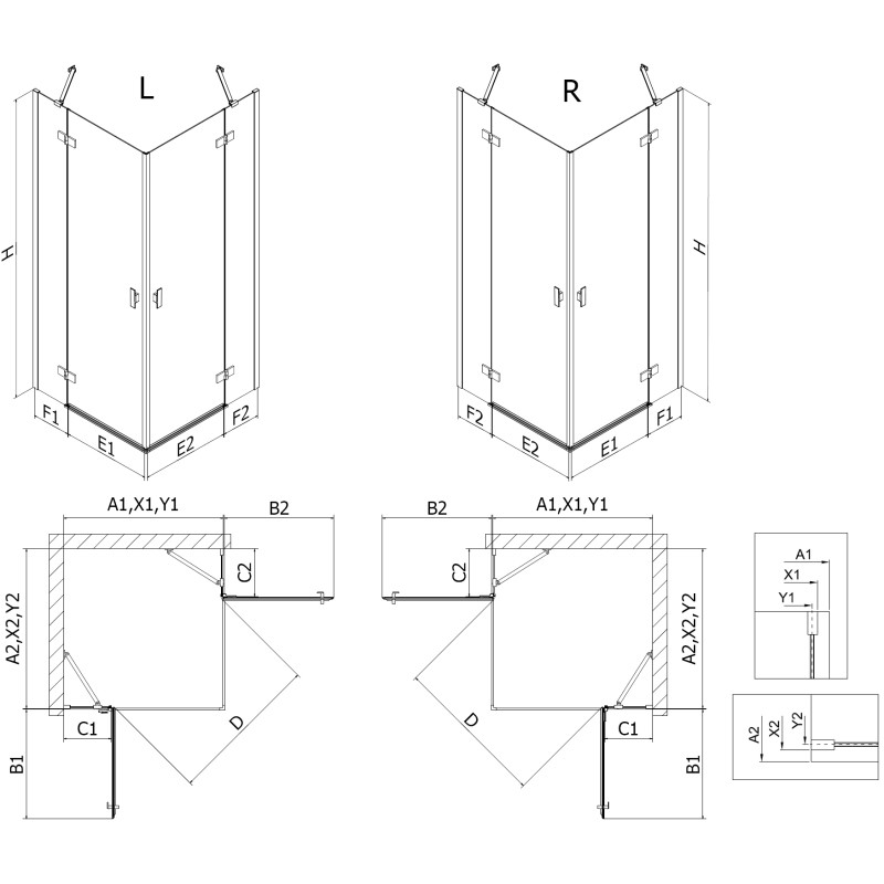Mexen Mist-H Duo cabine de douche pivotante gauche 90 x 75 cm, transparent, blanc - 8A5-090L-075P-20-00
