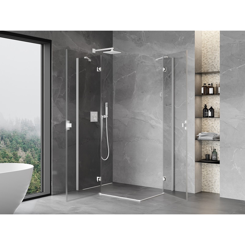 Mexen Mist-H Duo cabine de douche pivotante gauche 90 x 75 cm, transparent, blanc - 8A5-090L-075P-20-00