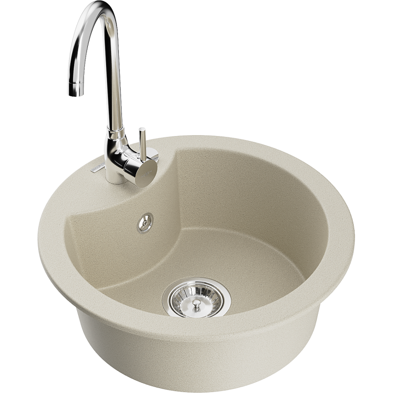 Mexen Diego évier en granit 1 bac avec robinet de cuisine Telma, beige - 6512-69-670200-00