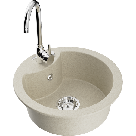 Mexen Diego évier en granit 1 bac avec robinet de cuisine Telma, beige - 6512-69-670200-00