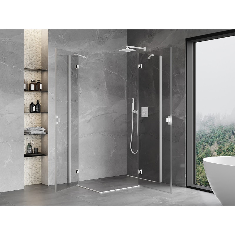 Mexen Mist-H Cabine de douche duo à charnières droite 80 x 110 cm, transparente, blanche - 8A5-080L-110P-20-00