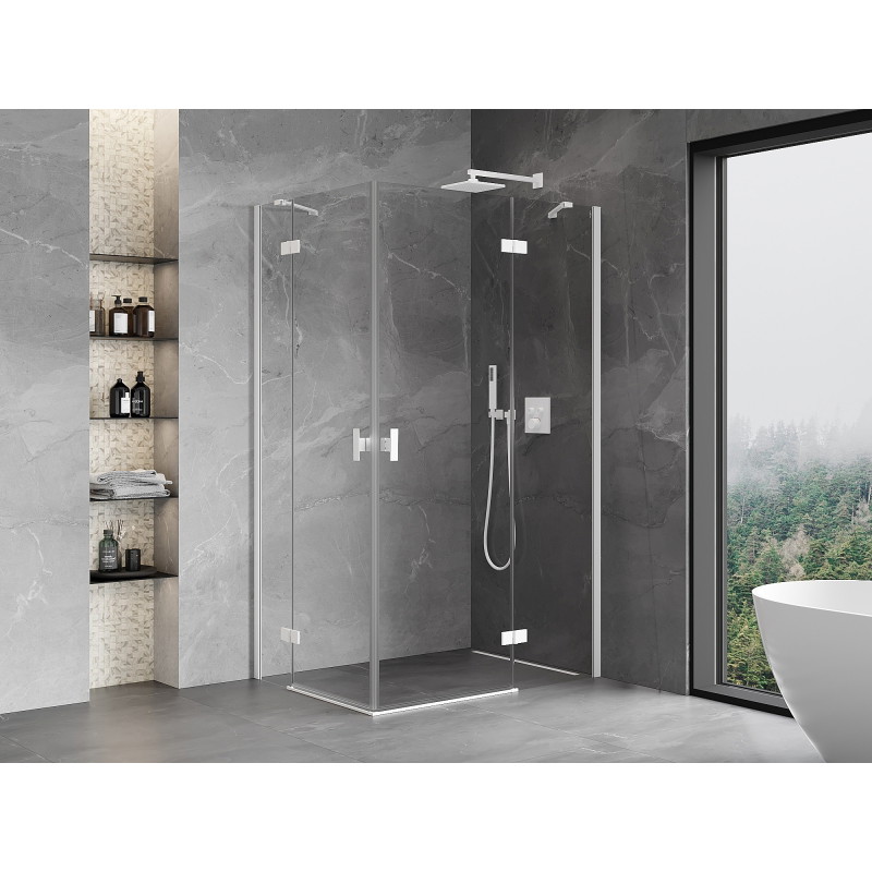 Mexen Mist-H Cabine de douche duo à charnières droite 80 x 110 cm, transparente, blanche - 8A5-080L-110P-20-00