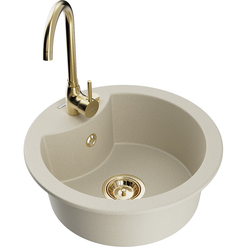 Mexen Diego évier en granit 1 bac avec robinet de cuisine Telma, beige - 6512-69-670200-50