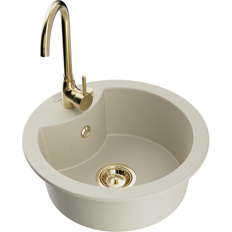 Mexen Diego évier en granit 1 bac avec robinet de cuisine Telma, beige - 6512-69-670200-50