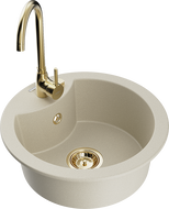 Mexen Diego Évier granit 1 bac avec robinet de cuisine Telma, beige - 6512-69-670200-50