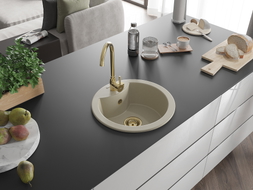 Mexen Diego Évier granit 1 bac avec robinet de cuisine Telma, beige - 6512-69-670200-50