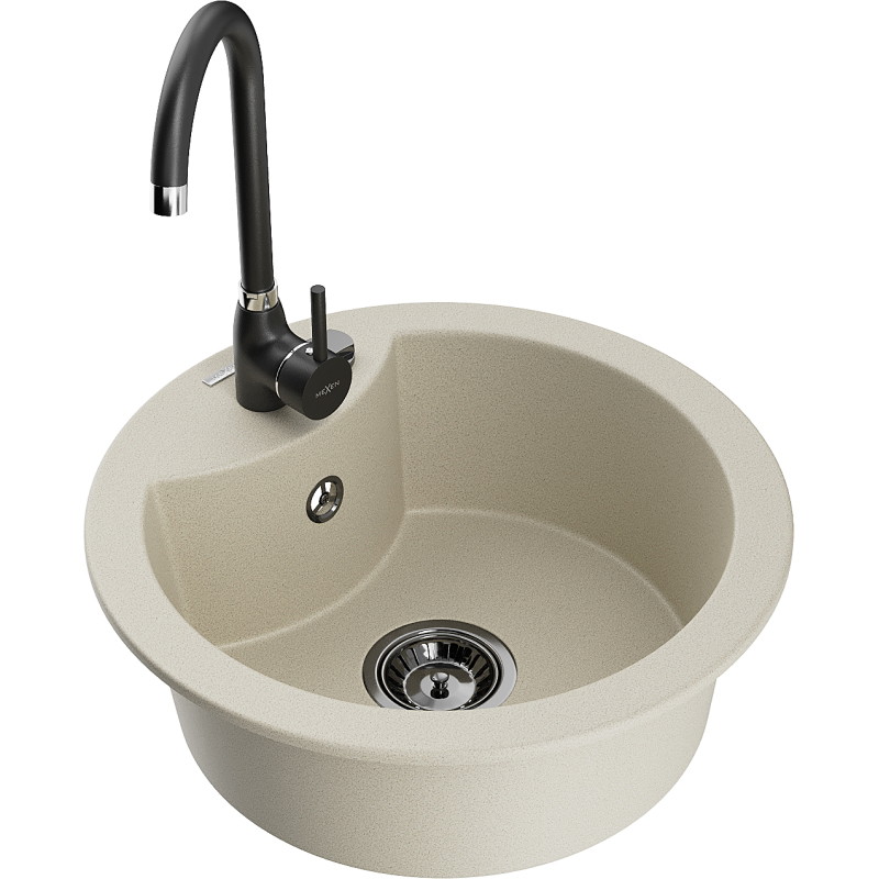 Mexen Diego évier de cuisine en granit 1 bac avec robinet de cuisine Telma, beige - 6512-69-670200-70