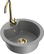 Mexen Diego évier en granit 1 bac avec robinet de cuisine Telma, gris - 6512-71-670200-50
