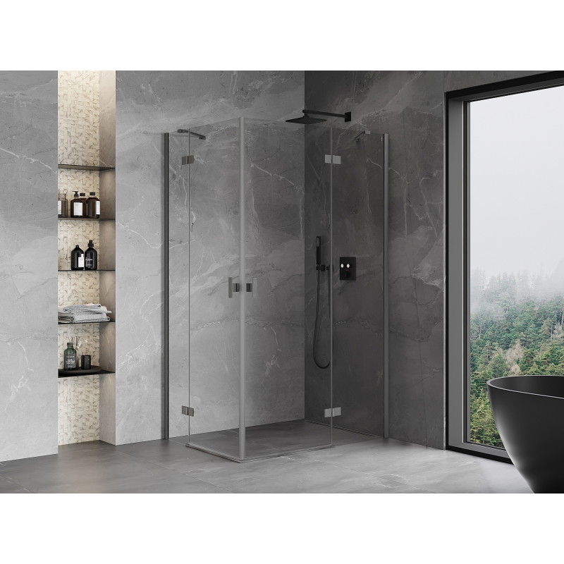 Mexen Mist-H Duo cabine de douche pivotante droite 70 x 80 cm, transparent, gris canon brossé - 8A5-070L-080P-66-00