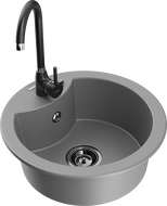 Mexen Diego évier en granit 1 bac avec robinet de cuisine Telma, gris - 6512-71-670200-70-B