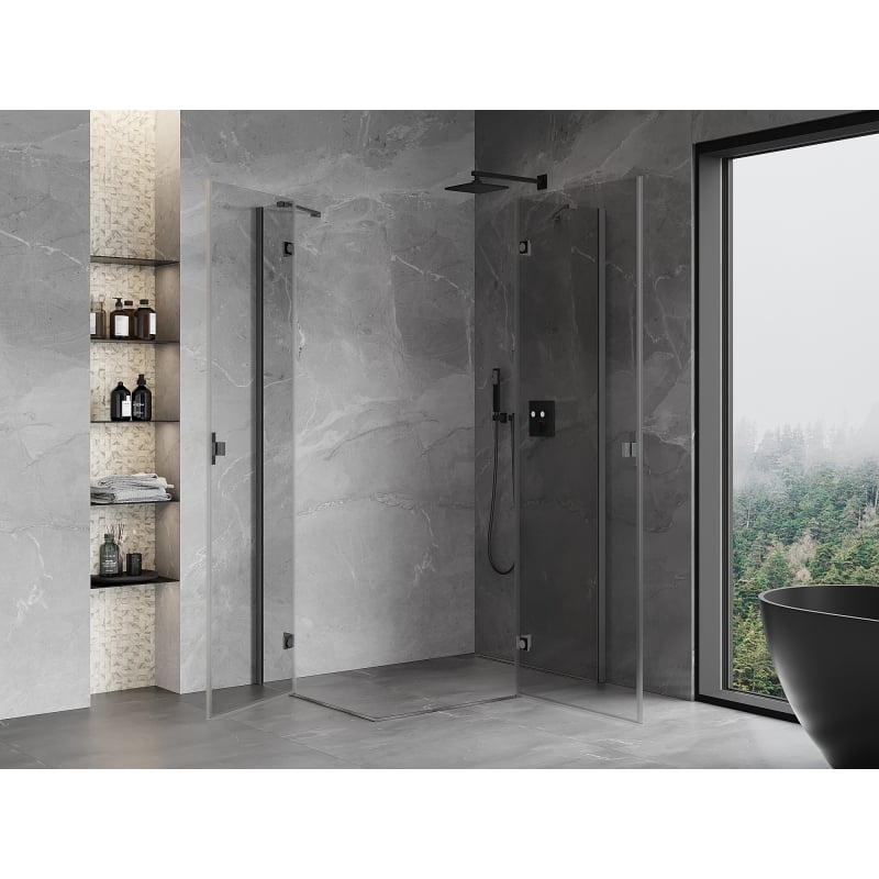 Mexen Mist-H Cabine de douche pivotante Duo à droite 75 x 90 cm, transparent, gris acier brossé - 8A5-075L-090P-66-00