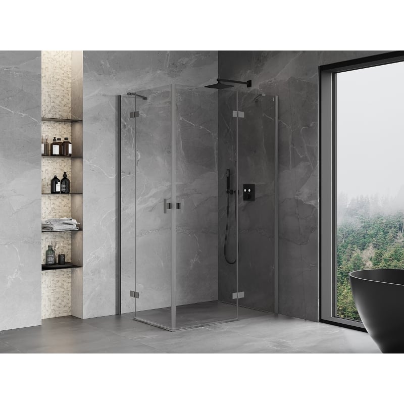 Mexen Mist-H Cabine de douche pliante duo côté droit 85 x 90 cm, transparent, gris pistolet brossé - 8A5-085L-090P-66-00