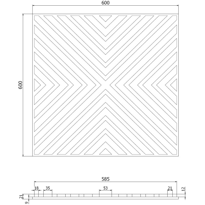 Mexen Linea 01 panneau mural acoustique 60 x 60 cm (4 pièces), feutre 9 mm, placage technique, Chêne Blanchi