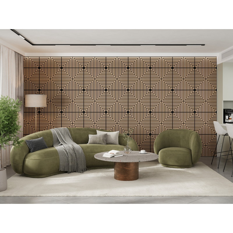 Mexen Linea 02 panneau mural acoustique 60 x 60 cm (4pcs), feutre 9 mm, placage technique, Chêne Blanchi - S110-60607-02-040