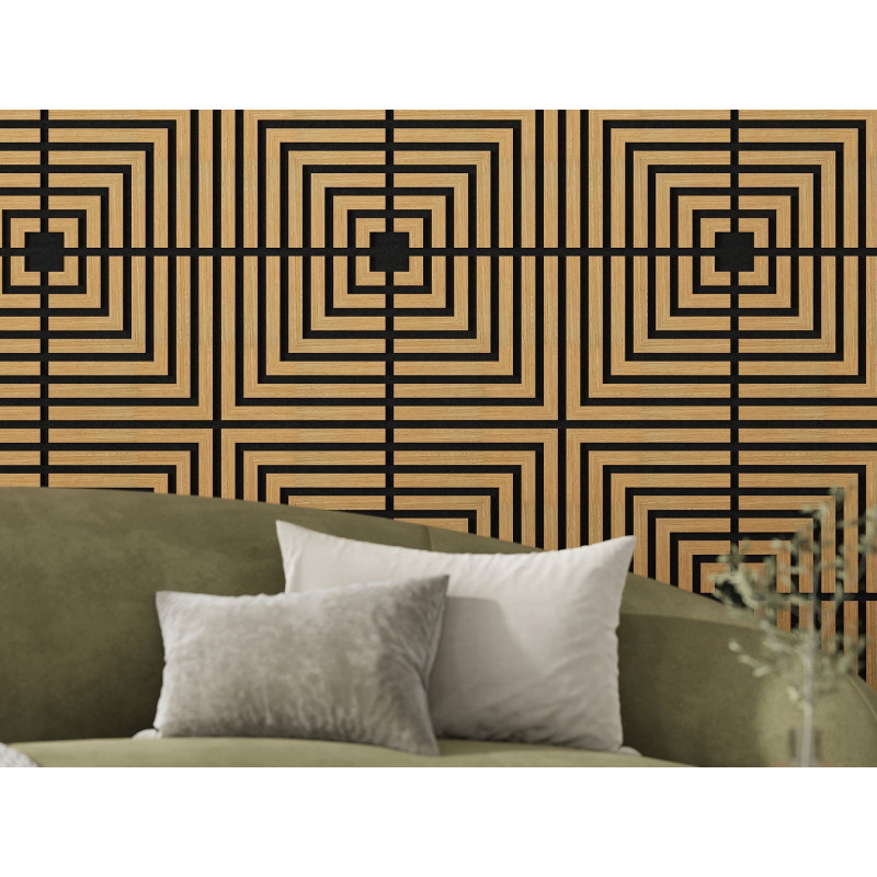 Mexen Linea 02 panneau mural acoustique 60 x 60 cm (4 pièces), feutre 9 mm, placage technique, Chêne Classique