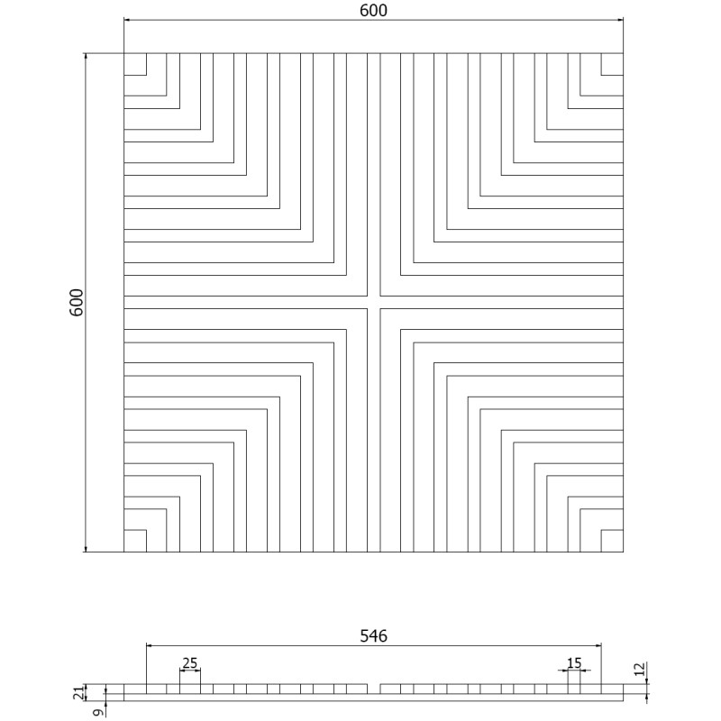 Mexen Linea 02 panneau mural acoustique 60 x 60 cm (4 pièces), feutre 9 mm, placage technique, Chêne Naturel