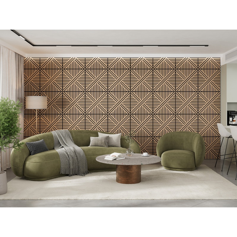 Mexen Linea 05 panneau mural acoustique 60 x 60 cm (4pcs), feutre 9 mm, placage technique, Chêne Blanchi - S110-60607-05-040