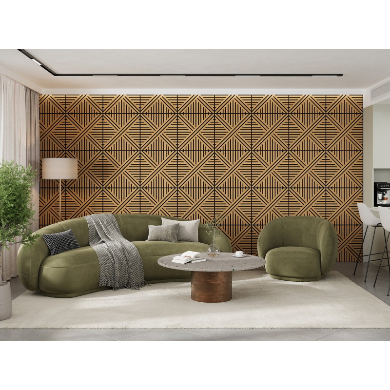 Mexen Linea 05 panneau mural acoustique 60 x 60 cm (4 pièces), feutre 9 mm, placage technique, Chêne Classique