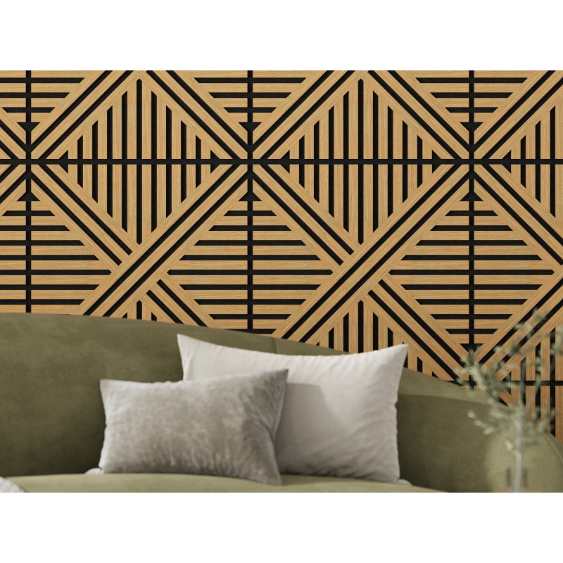 Mexen Linea 05 panneau mural acoustique 60 x 60 cm (4 pièces), feutre 9 mm, placage technique, Chêne Classique