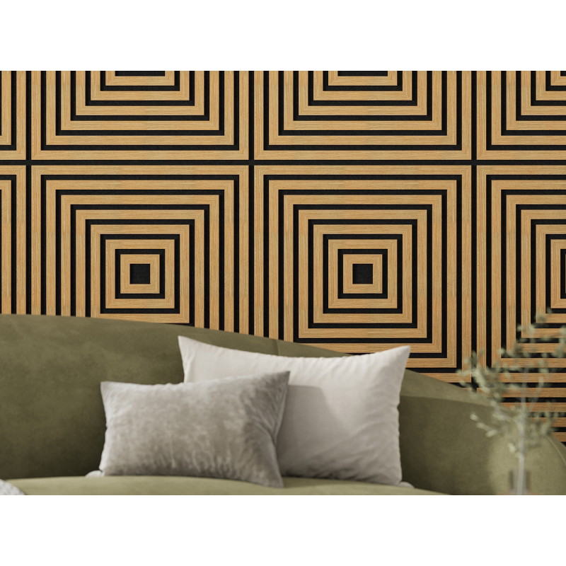 Mexen Linea 13 panneau mural acoustique 60 x 60 cm (4 pièces), feutre 9 mm, placage technique, Chêne Classique