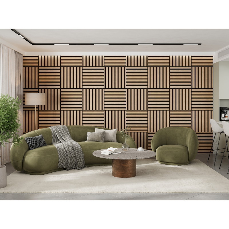 Mexen Linea 15 panneau mural acoustique 60 x 60 cm (4 pcs), feutre 9 mm, placage technique, Chêne blanchi - S110-60607-15-040