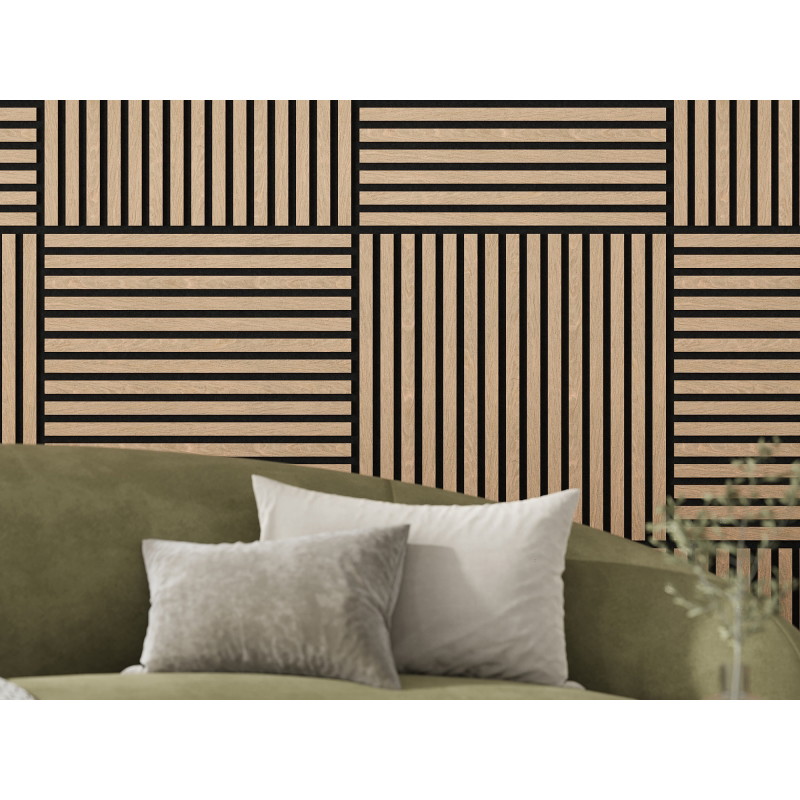 Mexen Linea 15 panneau mural acoustique 60 x 60 cm (4 pcs), feutre 9 mm, placage technique, Chêne blanchi - S110-60607-15-040