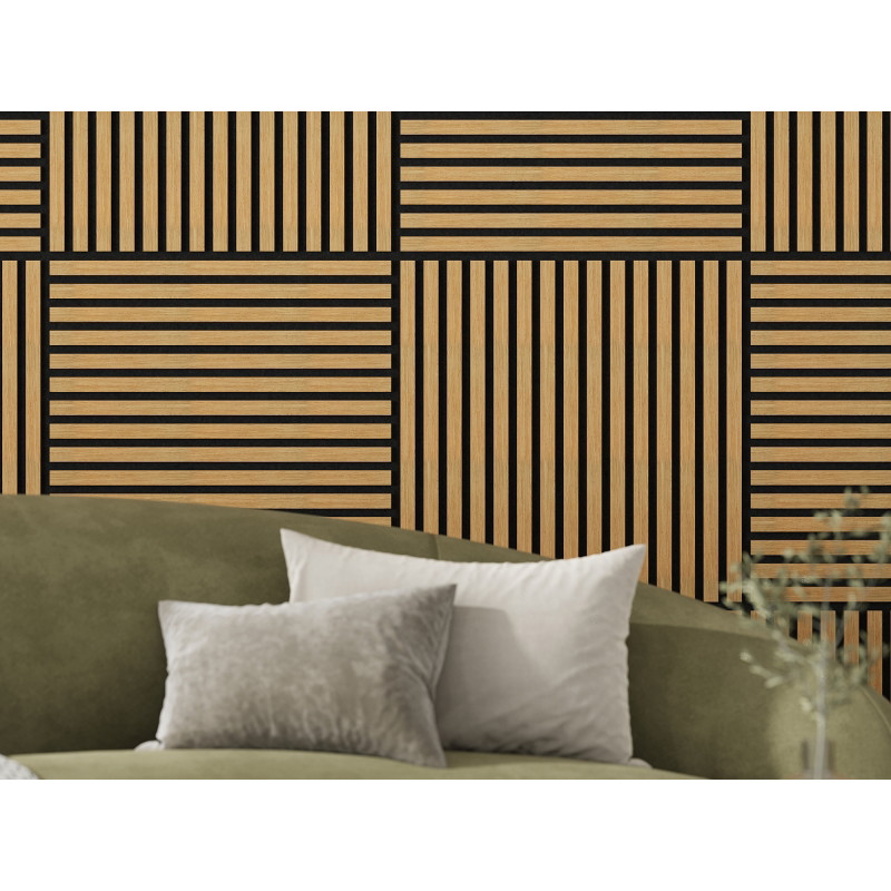 Mexen Linea 15 panneau mural acoustique 60 x 60 cm (4 pièces), feutre 9 mm, placage technique, Chêne Classique