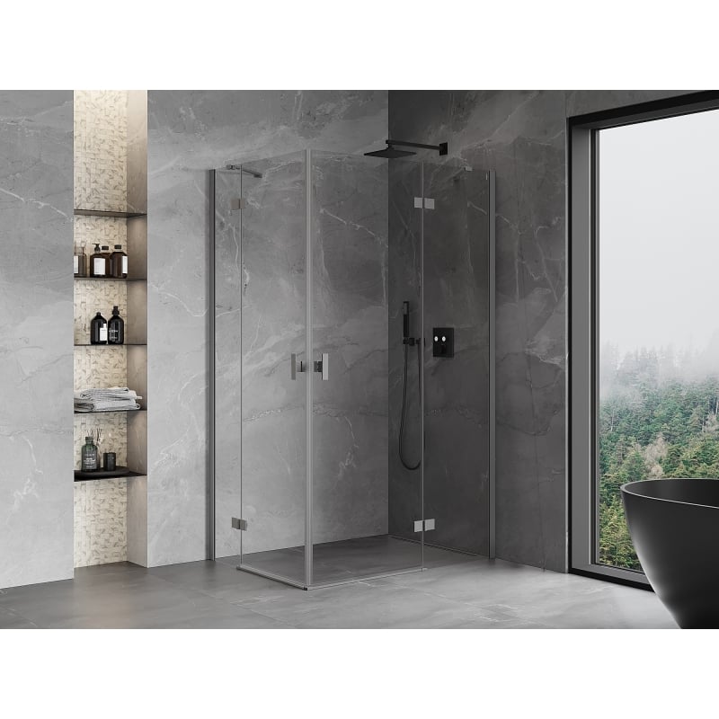 Mexen Mist-H Cabine de douche pivotante duo droite 80 x 90 cm, transparent, métal gun - 8A5-080L-090P-95-00