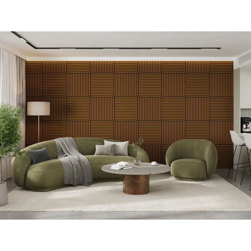 Mexen Linea 15 panneau mural acoustique 60 x 60 cm (4 pièces), feutre 9 mm, placage technique, Chêne Naturel