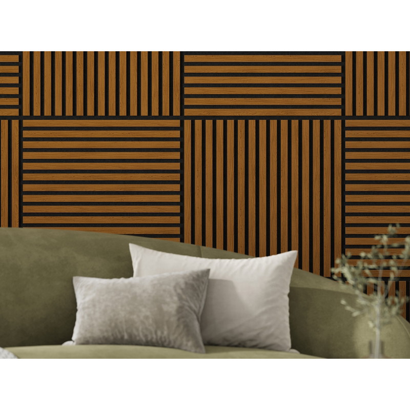 Mexen Linea 15 panneau mural acoustique 60 x 60 cm (4 pièces), feutre 9 mm, placage technique, Chêne Naturel