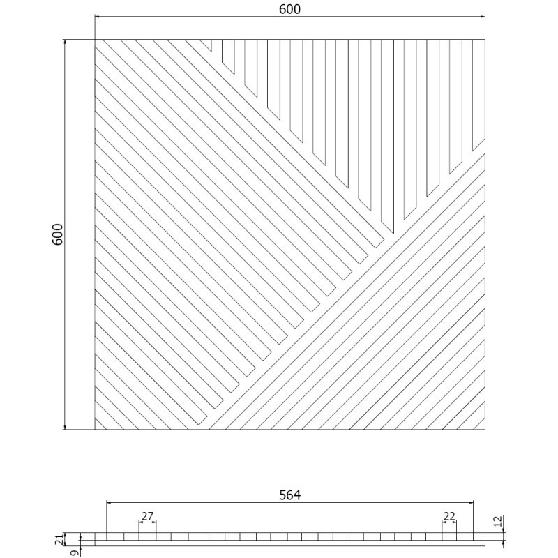 Mexen Linea 25 panneau mural acoustique 60 x 60 cm (4 pièces), feutre 9 mm, placage technique, Chêne Naturel
