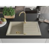 Mexen Bruno évier en granit avec une cuve et égouttoir et robinet de cuisine Telma, beige - 6513-69-670200-50